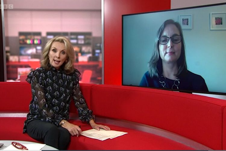 Dr Maddie Groom is on the right being interviewed by a BBC journalist on the left