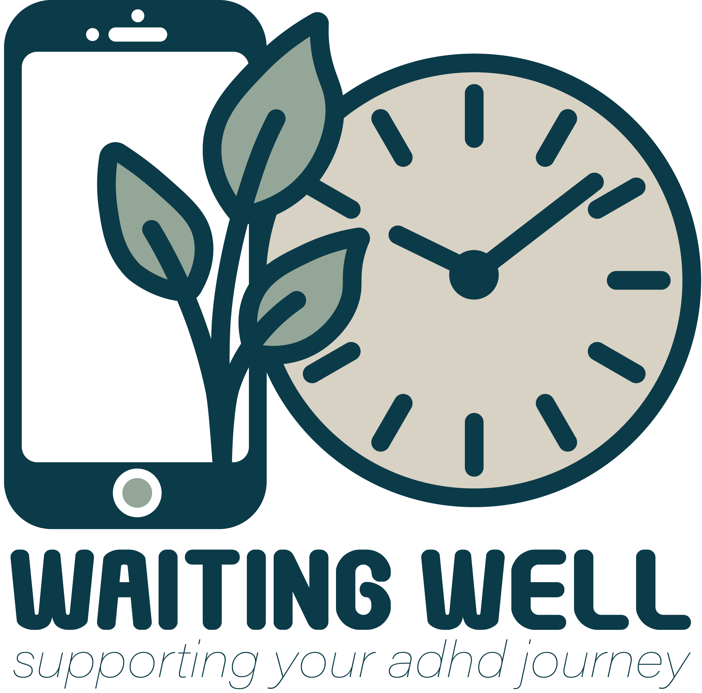 Waiting Well logo. Supporting your ADHD journey