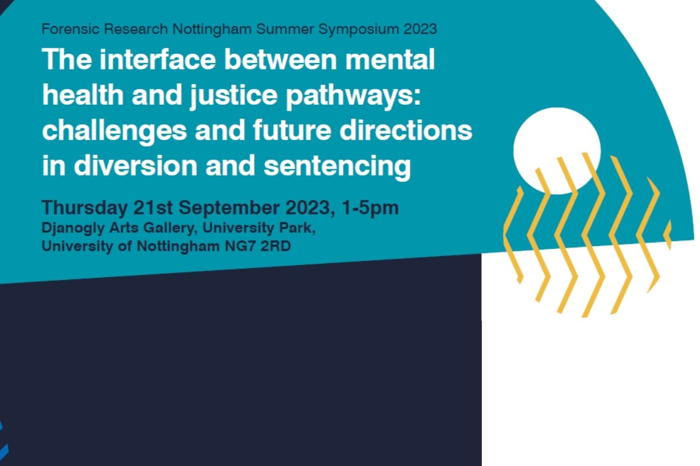 White text on a blue background that reads: 'The interface between mental health and justice pathways: challenges and future directions in diversion and sentencing'